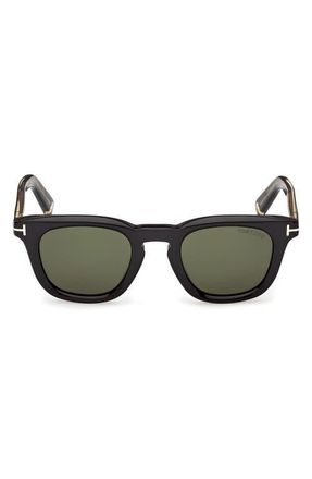 Tom Ford 48mm Square Sunglasses in Shiny Black /Green Lens at Nordstrom
