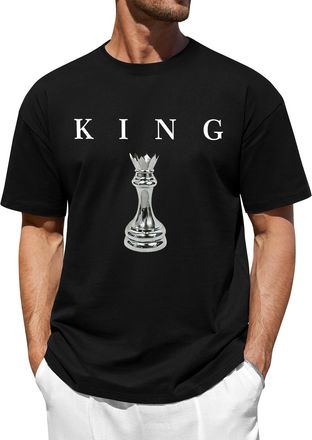 Heekpek Mens T Shirt Short Sleeve Cotton Summer Casual Mens T-Shirts Crew Neck Classic Letter Print Basic Tops Tee for Men(Black,L)