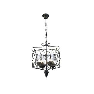 Netlighting Malcolm Caged Ceiling Pendant 4 Light E27 Black Gold with Clear Glass