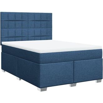 vidaXL Cama Box Spring Con Colch&oacute;n Tela Azul 160x200 Cm Vidaxl