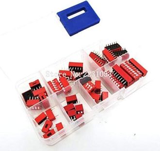 OEM Kit De Interruptores Dip De 35 Piezas/lote En Caja: 1, 2, 3, 4, 5, 6, 8 V&iacute;as, Interruptor De Palanca De 2,54 Mm, Interruptores De Presi&oacute;n Rojos, Kit M