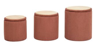 Nordlys Set of 3 Poufs with Wooden Storage & Boucle Fabric in Red