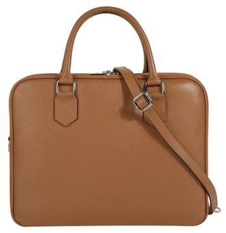 Cluty Aktentasche CLUTY, Damen, Gr. B/H/T: 35cm x 28cm x 13cm onesize, braun (cognac), Leder, leicht gl&auml;nzend, unifarben, Taschen Aktentasche, echt Leder, M