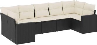 vidaXL Set De Comedor De Jard&iacute;n 7 Pzas Y Cojines Rat&aacute;n Sint&eacute;tico Negro Vidaxl