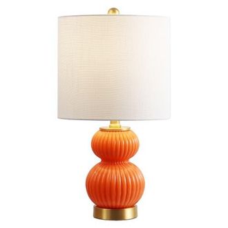 Jonathan Y Designs Daphne Ribbed Metal/Glass LED Table Lamp in Orange at Nordstrom