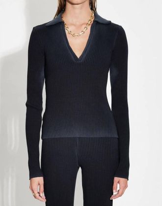 Cotton Citizen Ibiza Long Sleeve Polo In Vintage Black