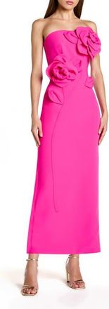 Mac Duggal Strapless Crepe Dress With 3D Flower Detail in Hot Pink at Nordstrom, Size 12