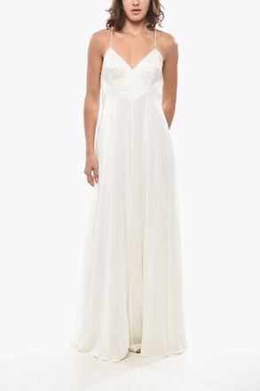 Max Mara Silk Maxi Dress CALMI with Embroidered Bodice Max Mara