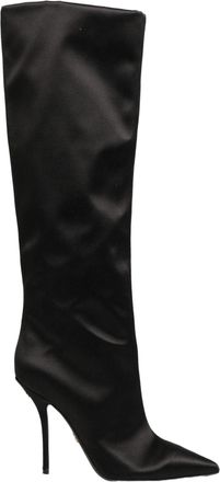 Dolce & Gabbana Womens Black Satin Knee High Stiletto Boots Shoes Silk Viscose