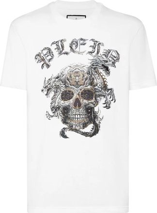 Philipp Plein T-shirt Round Neck SS Stones Skull - Heren - T-shirts - Wit - 4XL - Katoen - Tops