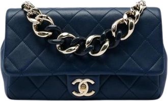 Chanel Pre-owned Quilted Lambskin Satchel - Dames - Vintage Schoudertas - Blauw - ONE Size - Leer - Vintage