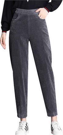 Generic Corduroy Trousers Slim Warm Fleece Leggings For Women Uk - Winter Thicken Lined Cord Trousers Solid Color Stretch Waist Tapered Leg Sweatpants Termal 