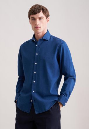 Seidensticker Jeanshemd SEIDENSTICKER, Herren, Gr. XL (43), normale &Auml;rmell&auml;ngen, blau, 100% Baumwolle, unifarben, regular fit, 2-Knopf-Manschette, Hemden Jeanshemd,