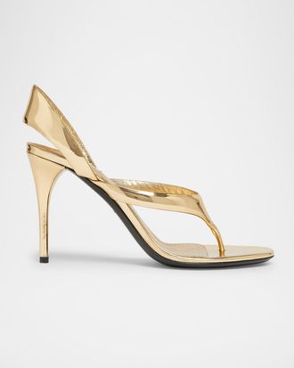 Alaia Tong Metallic Leather Sandals