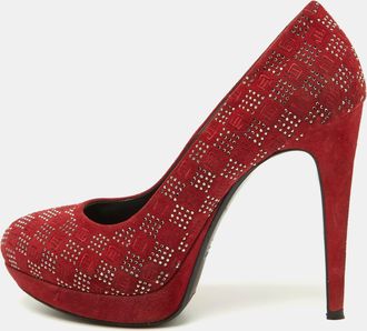 Loriblu Red Suede Crystal Embellished Platform Pumps