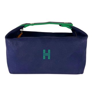 Herm&egrave;s Blue Green Canvas Pouch (Pre-Owned)