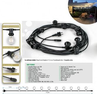 Trade Shop Trade Shop Traesio - Trade Shop - Cavo 10 Metri Con 10 Portalampada E27 Spina Schuko Per Esterno Cordoniera Gazebo