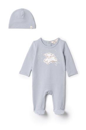 Fragile Boy Sheep Embroidered Romper with Matching Hat in Blue at Nordstrom, Size 1M