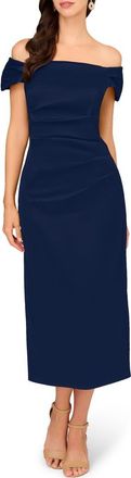 Aidan Mattox Off the Shoulder Mikado Midi Cocktail Dress in Twilight at Nordstrom, Size 10