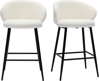 Miliboo Sgabelli da bar design in tessuto effetto lana bouclé e metallo nero (set di 2) rosalie