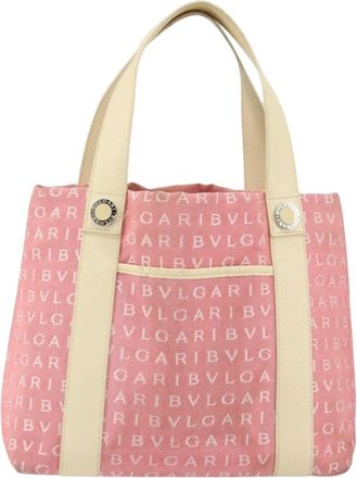 Bulgari Logomania Handbag Canvas Pink Canvas Handbag (Pre-Owned)