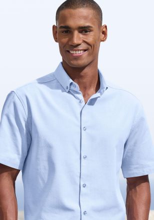 H.I.S Kurzarmhemd H.I.S Regular Fit, Herren, Gr. XXL (45/46), N-Gr, blau (hellblau), Web, Obermaterial: 100% Baumwolle, unifarben, regular fit, Rundhals, ab