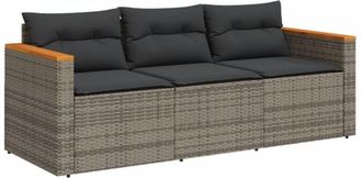 vidaXL Sof&aacute; De Jard&iacute;n De 3 Plazas Con Cojines Rat&aacute;n Sint&eacute;tico Gris Vidaxl