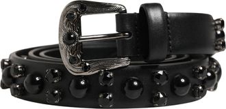 Dolce & Gabbana Men Black Calf Embellished Metal Buckle Mens Belt