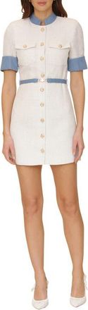 Avec Les Filles Rolled Cuff Short Sleeve Tweed Minidress in Ivory Denim at Nordstrom, Size 10