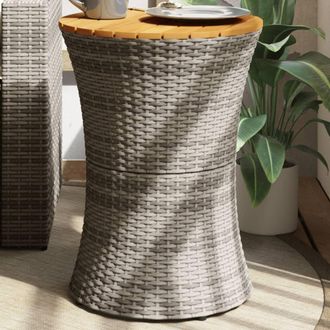 vidaXL Mesa De Jard&iacute;n En Forma De Tambor Rat&aacute;n Sint&eacute;tico Y Madera Gris Vidaxl