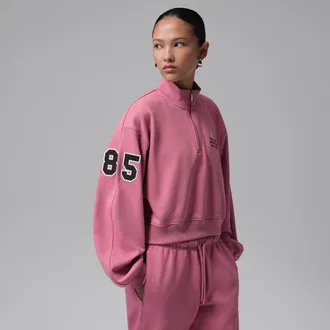 Nike Jordan Womens Jordan Brooklyn Fleece Cropped 1/4-Zip Top in Pink | IV5321-661