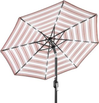 Best Choice Products 10ft Solar LED Lighted Striped Patio Umbrella w/ Crank, Tilt, Push Button, 6 Ribs