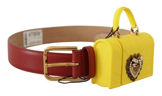 Dolce & Gabbana Womens Red Leather Yellow DEVOTION Heart Bag Buckle Belt - One Size
