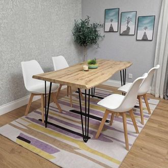 Kosy Koala 140cm Dining Table with Hairpin Legs & 4 White Dining Chairs Set in Brown