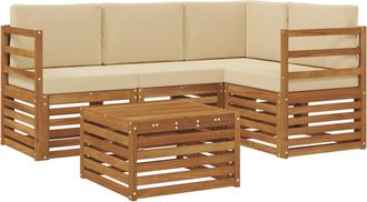 vidaXL Conjunto De Sof&aacute;s De Exterior 5 Uds. Natural Y Beige Poli&eacute;ster Vidaxl