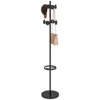OEM Appendiabiti Da Terra Con Portaombrelli E 8 Ganci A Disco In Metallo &Oslash;34 X 177cm, Nero