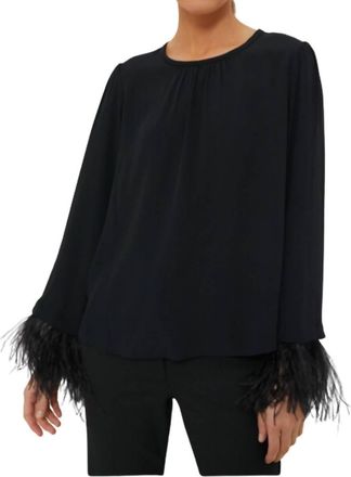 Marella Rivista Crepe De Chine Feather Blouse In Black