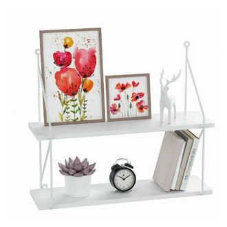 Trade Shop Trade Shop - Libreria Mensole Scaffale Parete Design Moderna Legno Metallo 2 Ripiani Bianco