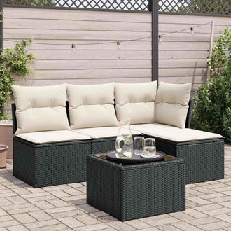 vidaXL Set De Muebles De Jard&iacute;n 5 Pzas Y Cojines Rat&aacute;n Sint&eacute;tico Negro Vidaxl