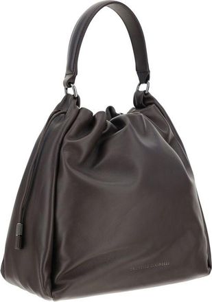 Brunello Cucinelli Womens Brown Calf Leather Bos Taurus Shoulder Bag