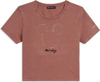 Freddy T-shirt cropped da donna con Mickey Mouse in strass