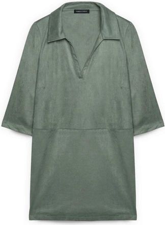 Fiorella Rubino Zachte korte jurk met polokraag - Dames - Korte kleedjes - Groen - 6XL - Polyester - Kleedjes