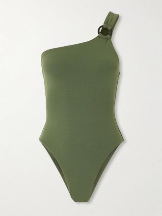 Matteau Costume Da Bagno Monospalla In Crêpe Riciclato Con Decorazione Ring - Verde