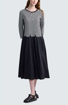 Luukaa D'Celli Avenia Mixed-Media Striped Dress in Black Strip at Nordstrom, Size 16