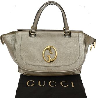 Gucci 1973 Top Handle Bag Leather Gold Leather Handbag (Pre-Owned)