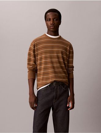 Calvin Klein Mens Merino Stripe Crewneck Sweater - Brown - 2XL