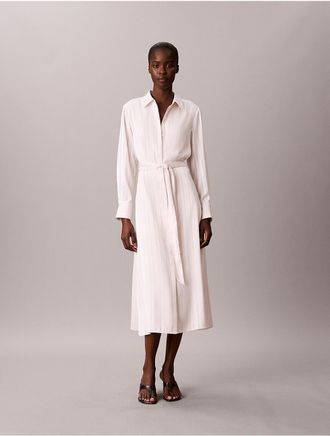 Calvin Klein Womens Satin Stripe Midi Shirt Dress - White - 10