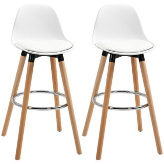 OEM Conjunto De 2 Taburetes De Bar Tapizado En Pu Taburetes Altos De Cocina Con Asiento 69 Cm 43x43x91 Cm Blanco