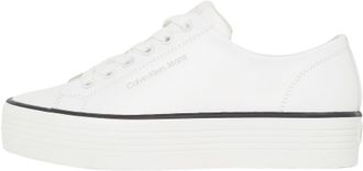 Calvin Klein Womens Bold Leather Low Top Vulcanised Trainers, White (Bright White/Black), 7