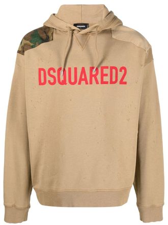 Dsquared2 logo-print hoodie - men - Cotton - L - Brown